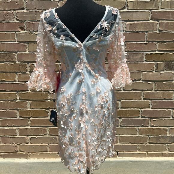 Adrianna Papell pink/white embroidered bell sleeve short dress, size 6, NWT - Picture 4 of 8